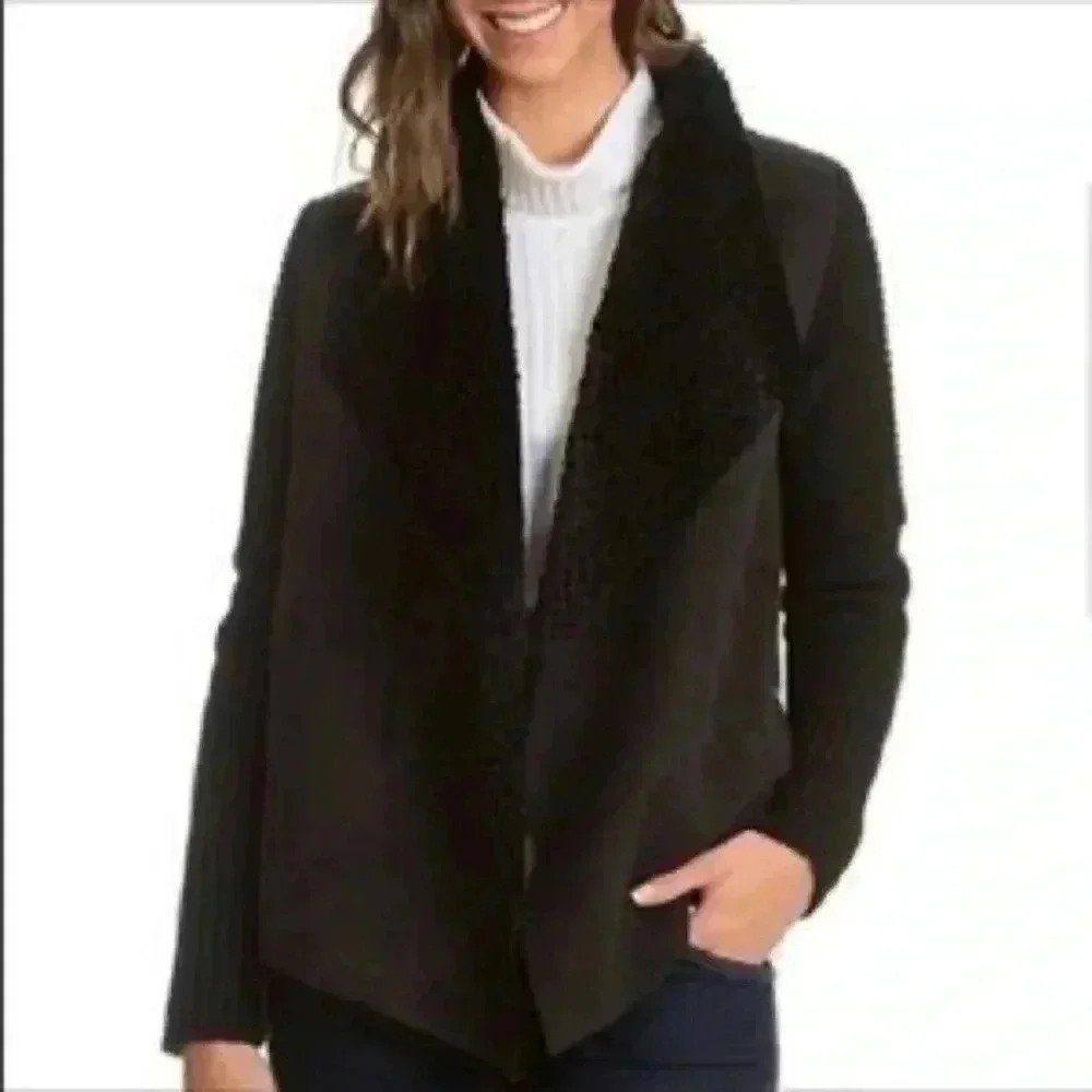 Chelsea & Theodore Cardigan Sweater Brown Faux Fur Women’s Size Small